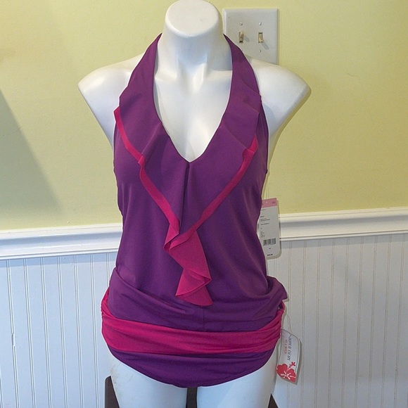 Tropical Escape ladies two piece ruffled Tankini swimsuit. Size 10/14. NWT - Picture 1 of 13